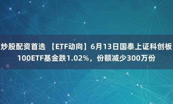 炒股配资首选 【ETF动向】6月13日国泰上证科创板100ETF基金跌1.02%，份额减少300万份