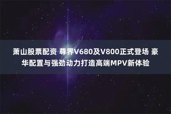 萧山股票配资 尊界V680及V800正式登场 豪华配置与强劲动力打造高端MPV新体验